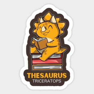 Thesaurus - Triceratops Sitting On A Pile Of Books Reading Sticker